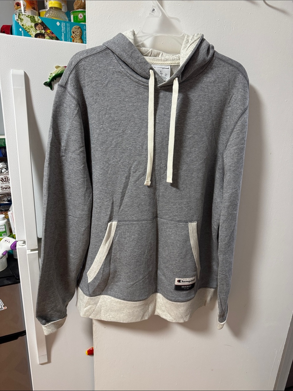 Champion Gray Hooded Sweatshirt with Cream Trim